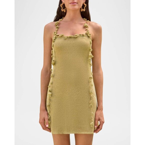 Cult Gaia Alonza Knit Dress in Gold Large New Womens Mini Metallic Cocktail - Picture 1 of 17